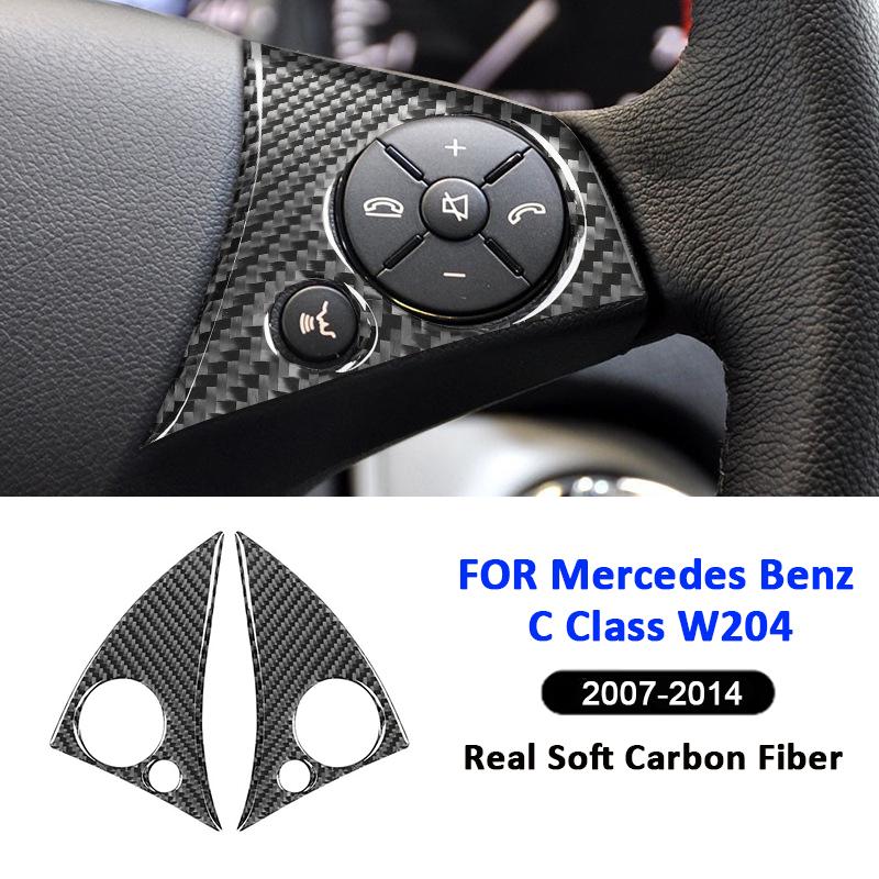 Carbon Fiber Car Interior Steering Wheel Button Panel Trim Frame Decoration Sticker For Mercedes Benz C Class W204 2007-2014