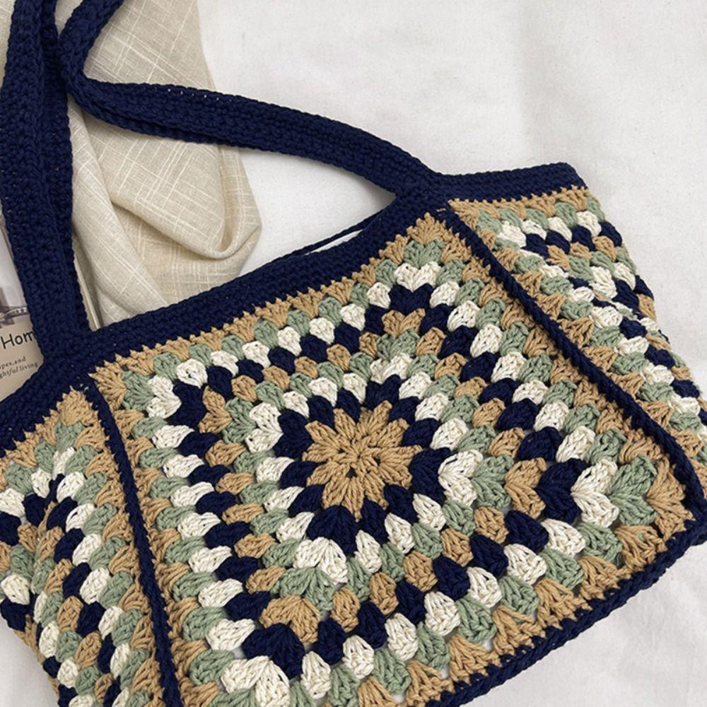 Braided Hollow Out Knitted Weave Bag Ethnic Style Beach Bag Sweet Crochet Tote Bag  Beach