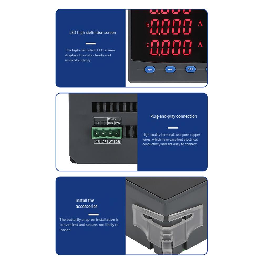96*96 3-phase Intelligent Ammeter Digital Current Meter With 485 Communication Equipped With A Clear LED Display Screen