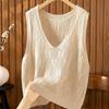 Women's Plus-Size Sleeveless Vest for Spring and Autumn Casual Style Versatile Loose Thin Hollow-Out Knitted Stylish Gilet