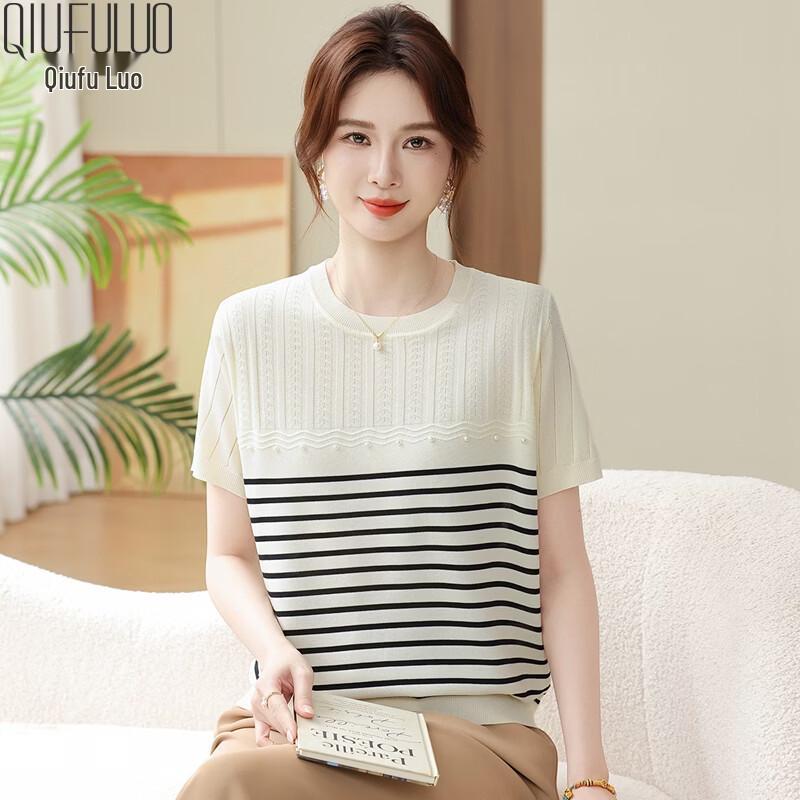 Qiufuro Women s Ice Silk Knit Short Sleeve T-Shirt 3XL /180