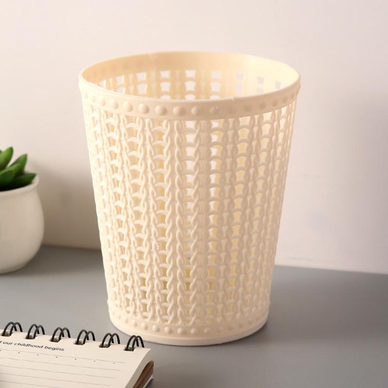 Desktop Mini Trash Can Rattan Pattern Design Hollow Waste Bin Trash Container For Cars Homes Offices