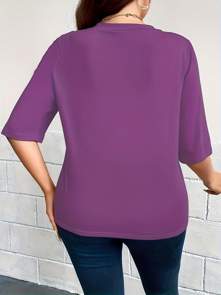 Plus Size Women's Mid-Sleeve Cardigan Jacket - Lightweight, Solid Color, 2026 New Arrival
