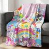Sanrio All Star Characters Flannel Blanket Kawaii Hello Kitty Kuromi Cinnamoroll Rainbow Print Throw Bed Sofa Room Aesthetic