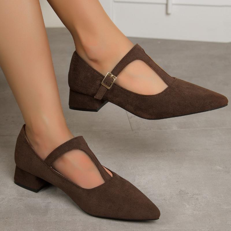 Fashion Fall 2025 New Suede Vintage Pointed Toe Mary Jane Girls Stiletto Heel Plus Size Single