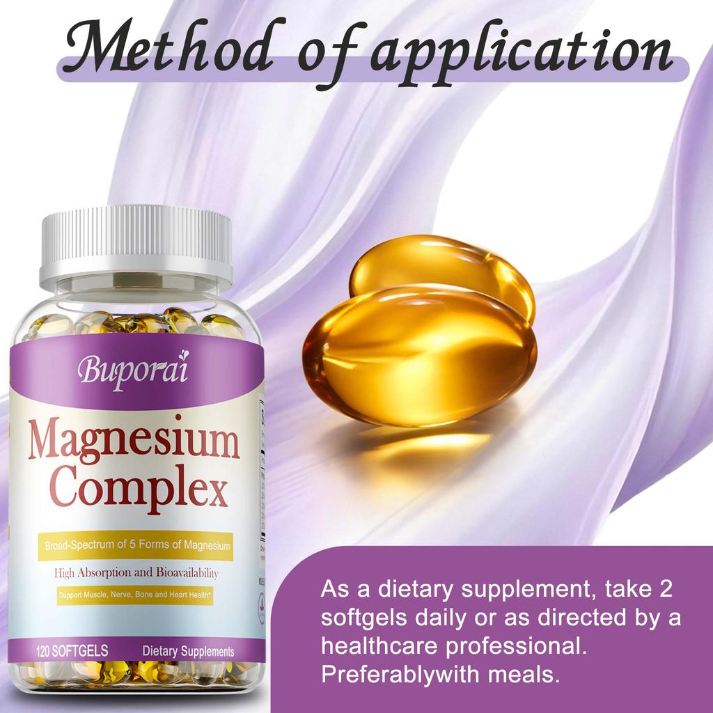 Complejo de Magnesio 5 en 1 500mg Mantener la función nerviosa y muscular Fortalecer la salud ósea