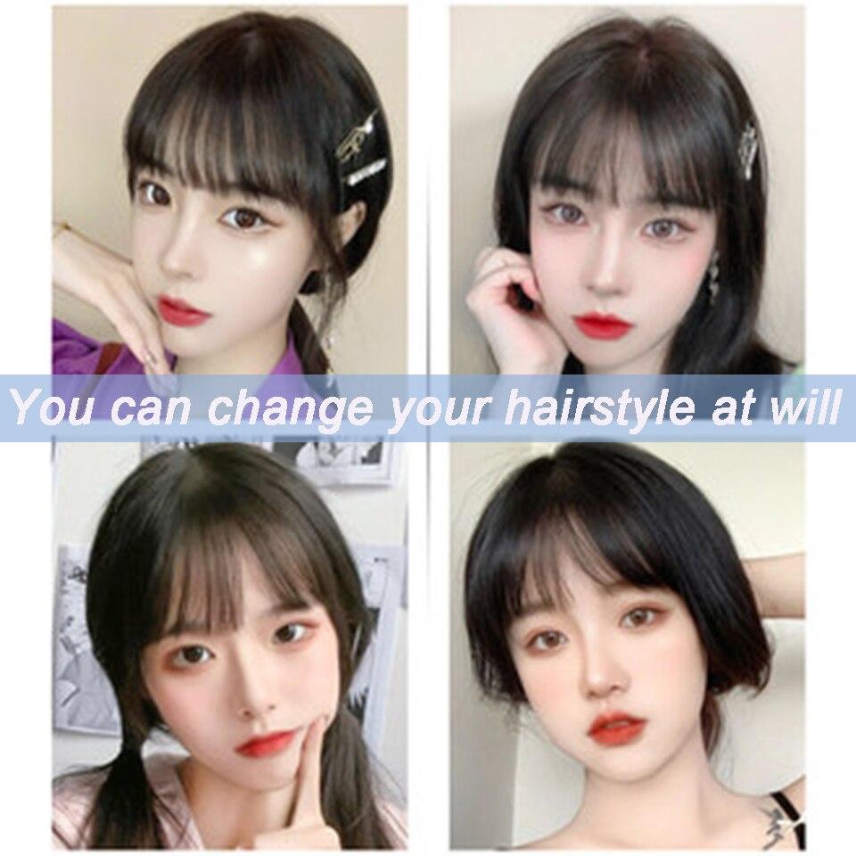 LUPU Kunsthaar-Perücken für Frauen, Clip-in-Haarteile, schwarzbraunes glattes Haar mit Pony, natürliches gefälschtes Kunsthaar