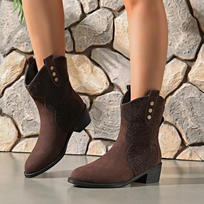 Fashion Metal Rivet Decoration Suede Western Cowboy Boots Sexy Pointed Toe Medium Heel Riding Boots Music Festival Outdoor Shoes