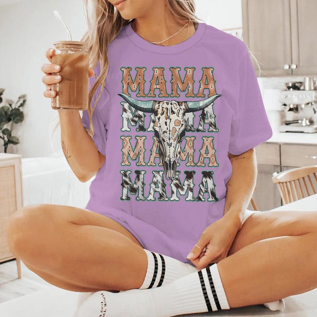 Cowboy Style Mama Print Women T Shirts Fashion Short Sleeve Crewneck Mommy Streetwear Vintage Mothers Day Tshirts Gifts