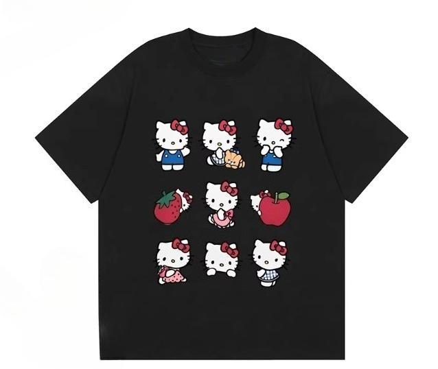 Miniso 2026 Футболка с принтом Hello Kitty, свободная, повседневная, милая, модная, с круглым вырезом, короткий рукав, универсальная, для женщин и девочек S