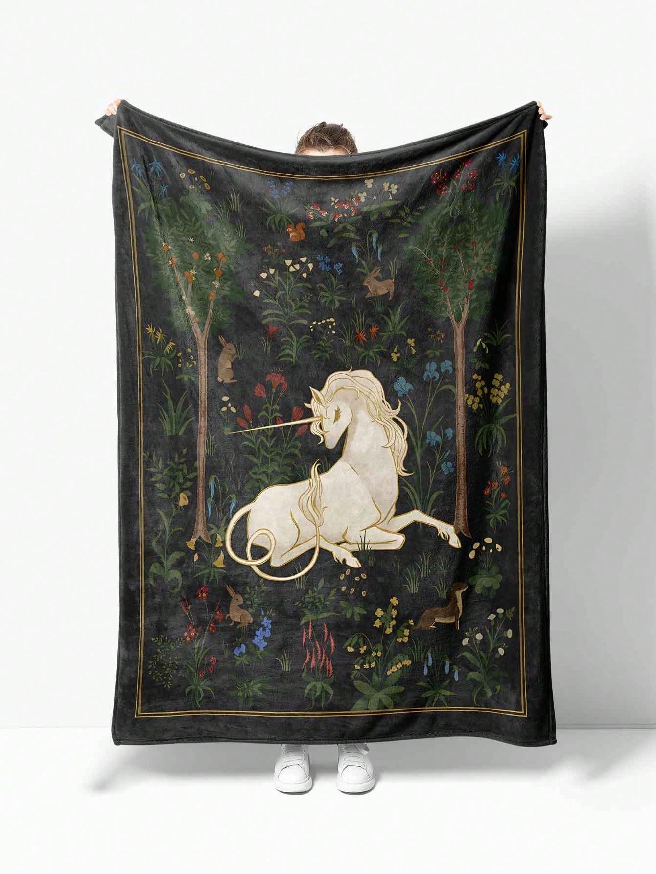 

Cartoon Jungle Unicorn Blanket many sizes 2D print jungle unicorn dream thick flannel sofa bed camping cozy warm 30x40in