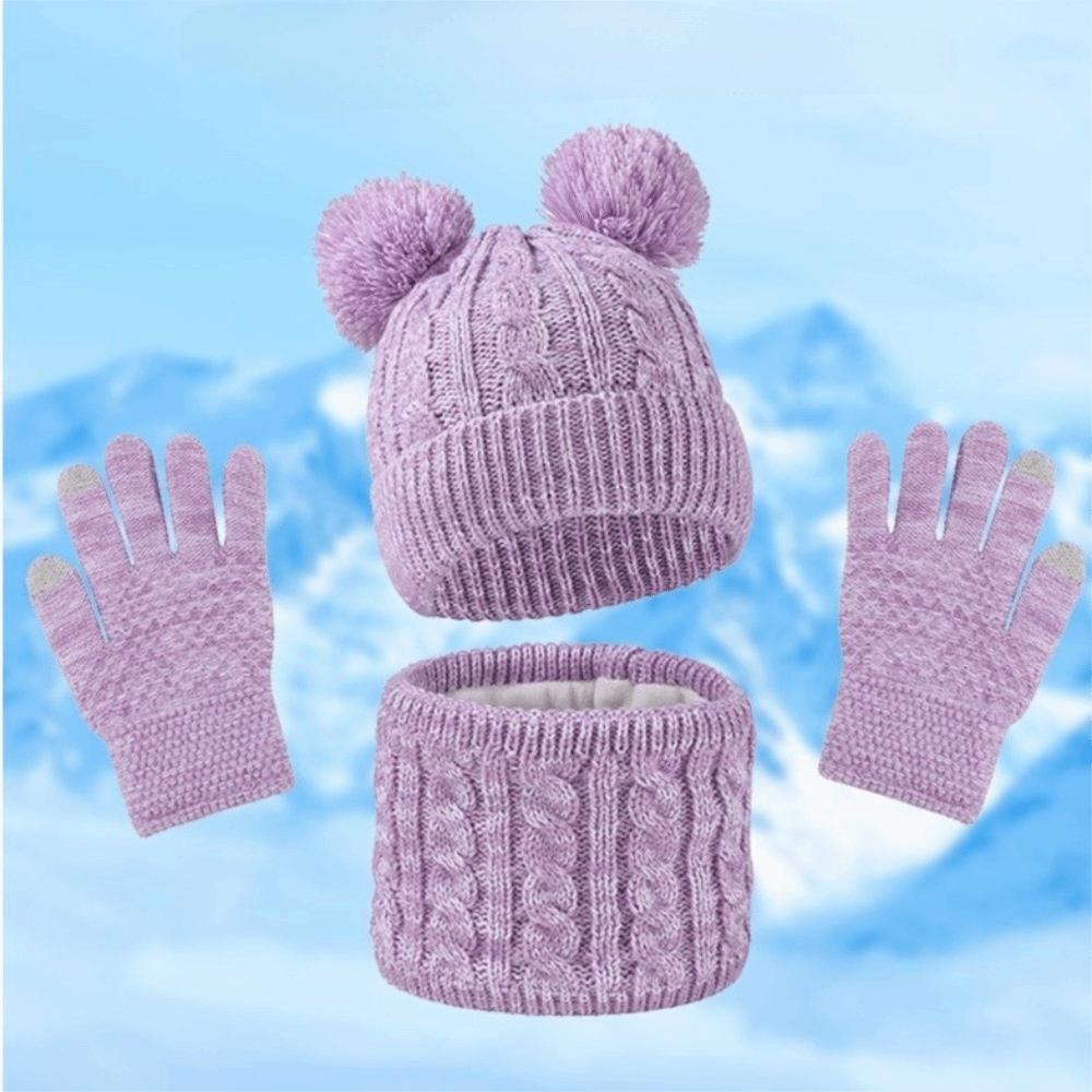 Thickened Baby Hat Scarf Gloves Set Warm Ears Kids Hat Set Fashion Toddler Knitted Hats  Girls