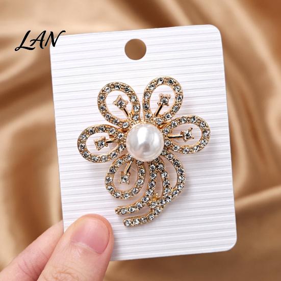 Electroplated Brooch Faux Pearl Rhinestone Flower Brooch, Hollow Floral Lapel Pin for Wedding Bridal Shower, Women Girls Clothing Jewelry Accessories