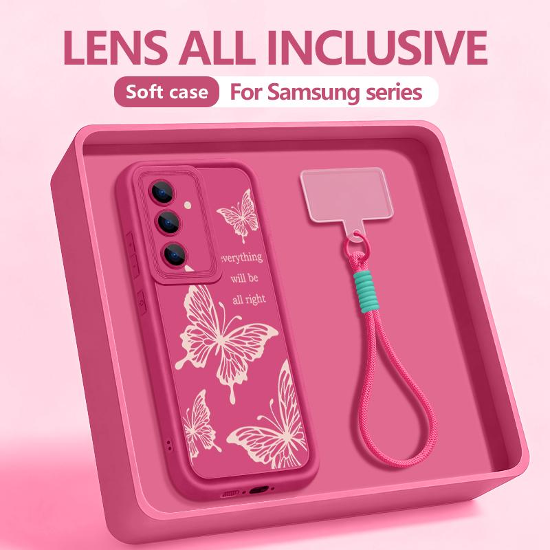 Dreamy Butterfly Patterned Lanyard Phone Case For Samsung Galaxy A37 A57 A56 A36 A26 A17 A16 A55 A54 A15 A53 Soft TPU Back Cover