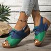 Large Size Wedge Heel Sandals Women's Summer New Front Lace-up Color Matching Fashion Sandals Women