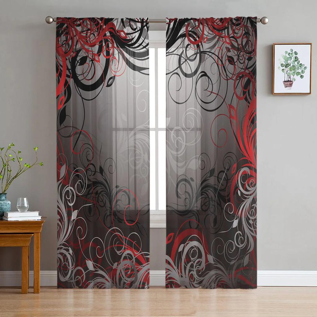 Black White Irregular Geometry Sheer Curtains for Living Room Decoration Tulle Voile Organza Window Curtains for Kitchen Bedroom