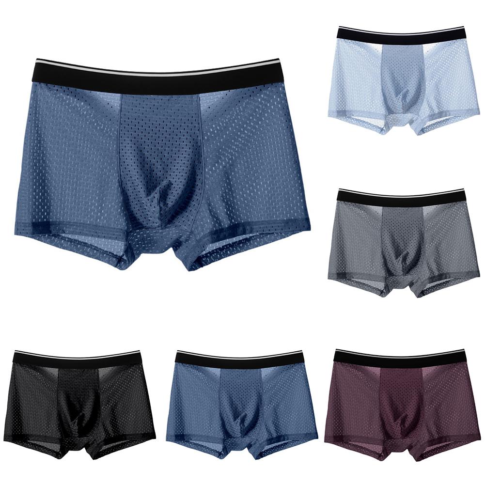 Men Ice-Silk Underwear Mesh Sexy Breathable Transparent Boxer Briefs Panties