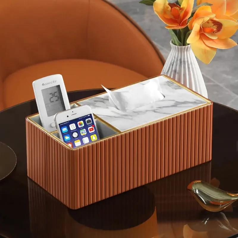 Light Luxury Desktop Storage Box Tissue Box Holder Organizer Multi-functional Square Desk Organizer for Living Room Dining Room