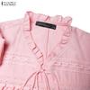 ZANZEA Women Casual Round Neck Elegant Lace Patchwork Short Sleeve Long Dress
