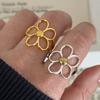 BF CLUB 925 Sterling Rings for Women Simple Geometric Handmade Irregular Retro Gold Hollow Flower Ring Allergy For Birthday Gift