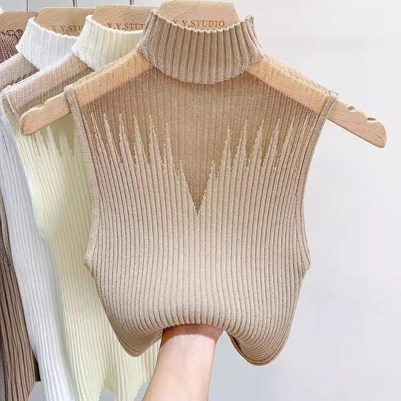 Pletený top s halterneckem Malá halter vesta Dámské oblečení Svetr s polovičním rolákem Bez rukávů Krátký top