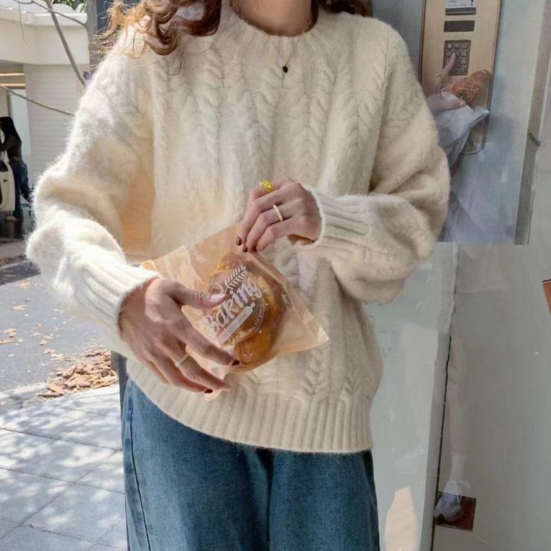 Autumn and Winter New Fashion Pink Gentle Soft Waxy Lazy Style High-end Pullover Knitted Sweater Twist Sweater Women