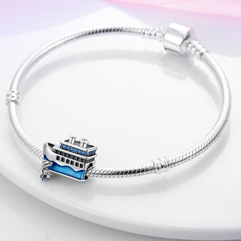 Blue Zircon Ship Charms Copper Original Beads Fit Original Charms Bracelet Beads Jewelry Fine Gifts For Women