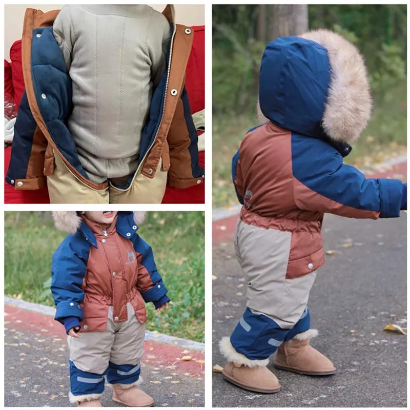 Children Winter Ski Suit Coat Thicken Baby Jumpsuit Warm Children Jacket Waterproof Hooded Kids Baby Clothes 1-5Years
