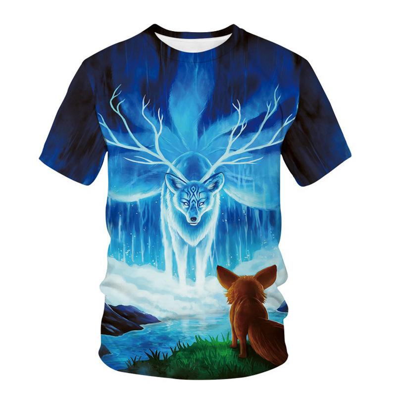 New 3D Printed T-shirt for Men's Short Sleeved Animal Fox Print T-shirt