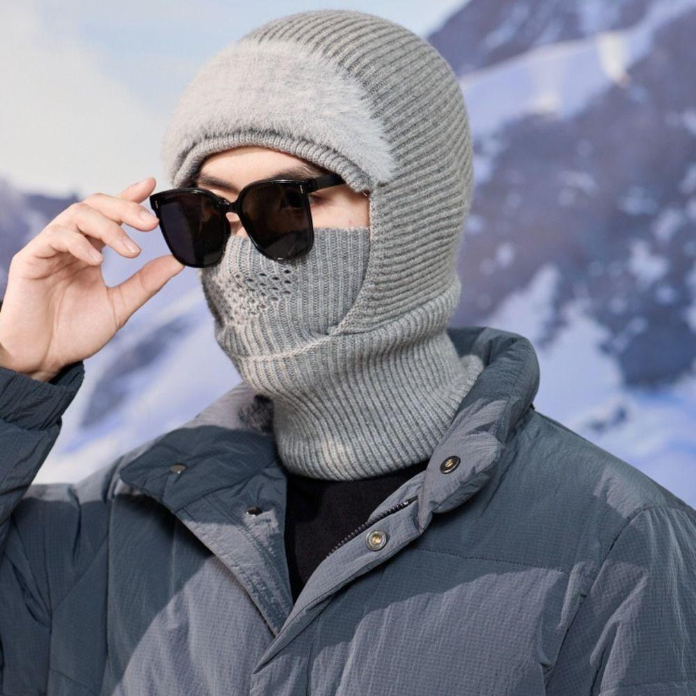 One Size Knitted Balaclava Hat Windproof Fleece Face Mask Hat Windproof Beanie Hat Outdoor Cycling