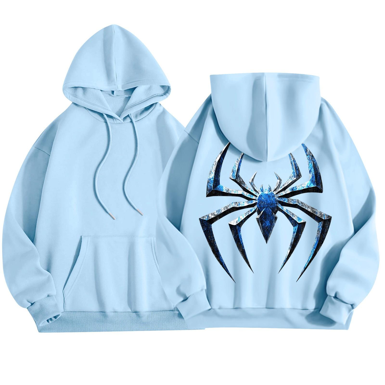 Женский модный легкий свитер с длинными рукавами и карманами с капюшоном с принтом паука — фото 9