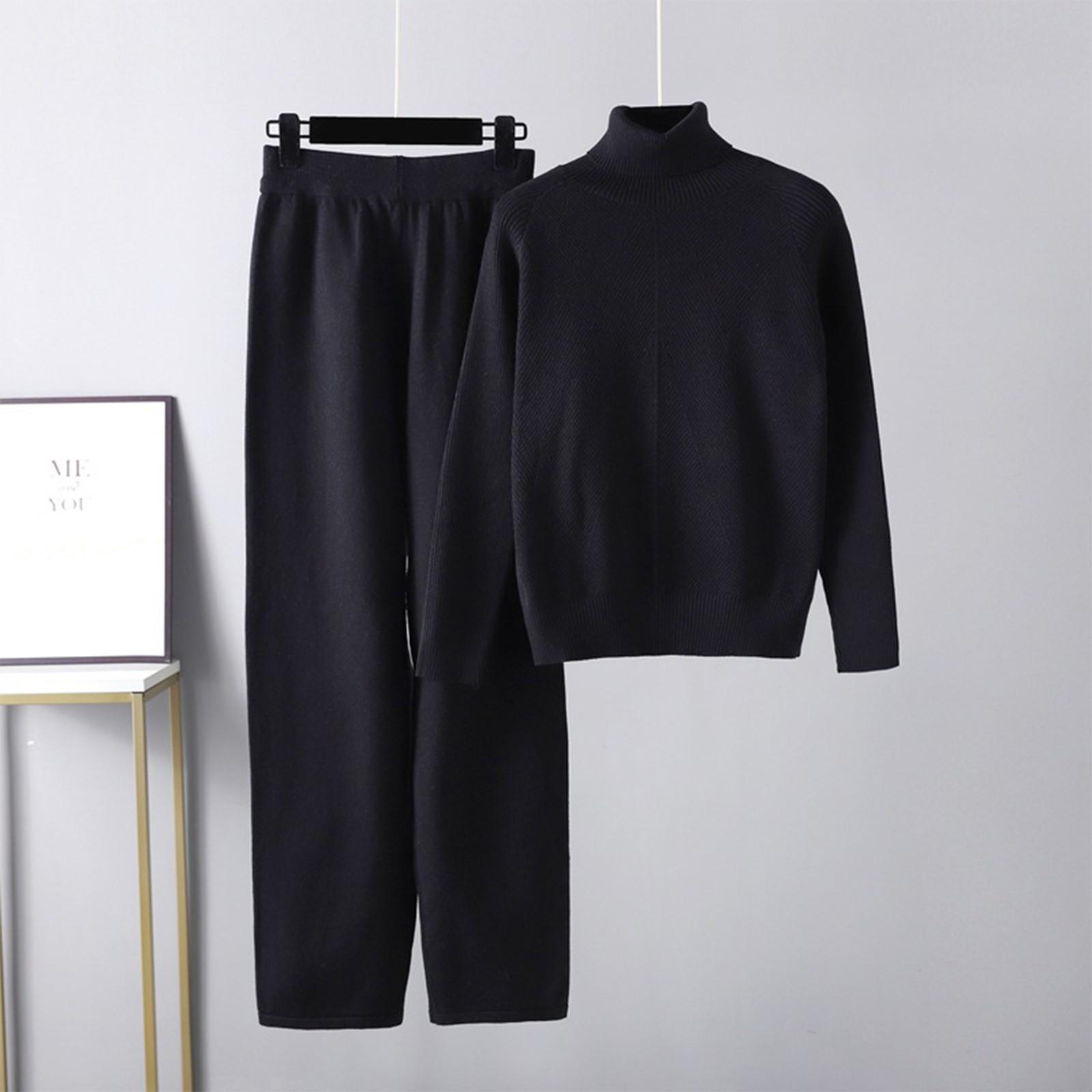 

Жіночий осінньо-зимовий модний повсякденний в язаний светр із широкими брюками One Size чорний