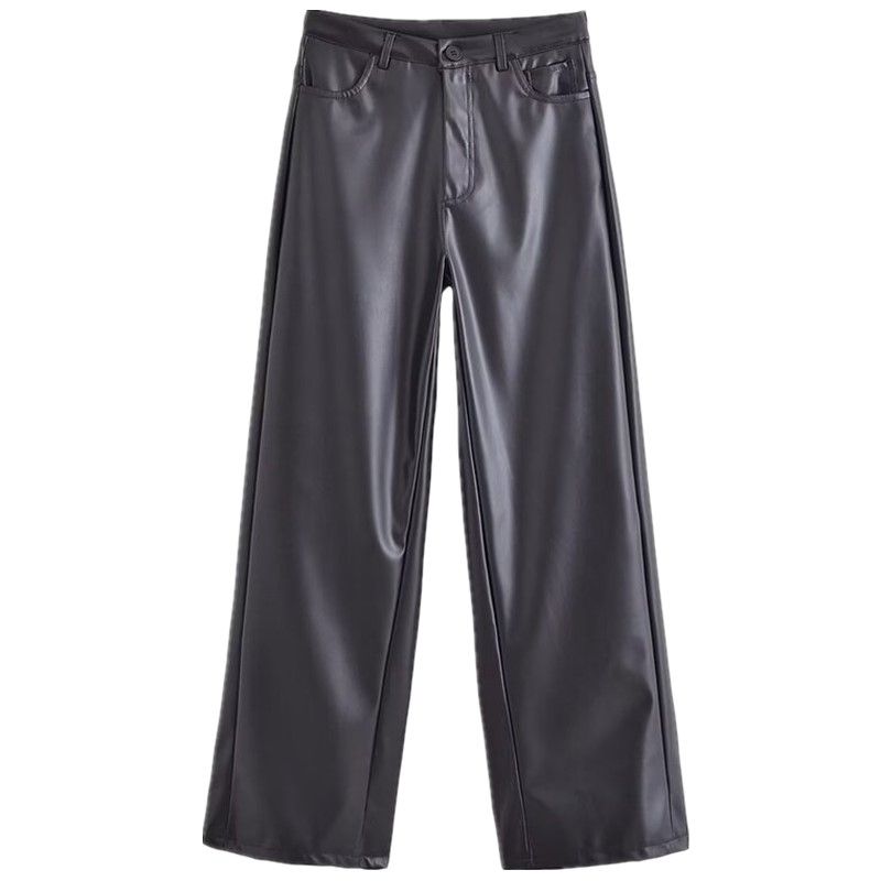 

Fashion Style 2023 Autumn New Arrival Women s Casual Loose-Fitting Wide-Leg Trousers Black High Waist Imitation Leather Pants 4391503 Black M