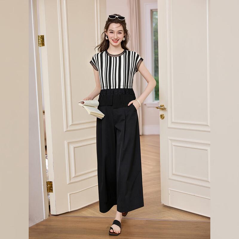 Women's Casual Lace Striped Two-Piece Set