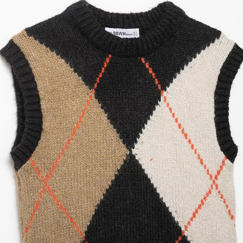 Kaslead New Women Clothes Western Style Fashion Diamond Pattern Knitted Vest Style Top 6771110