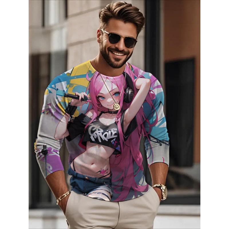Autumn Men's Long sleeves T-shirt anime beauty sexy 3D printed casual loose Long sleeved T-shirt men's clothing tops