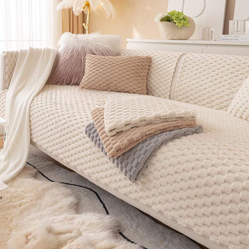 Sofa Cushion Winter Plush Non-Slip Cushion Cat Petting Pure Color Simple Modern Sofa Cover Slipcover