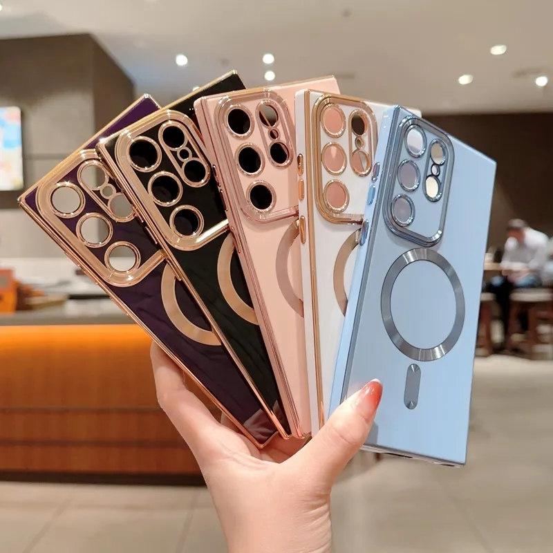 Luksus Trådløs Lading Magnetisk Telefonveske For Samsung S21 S22 S23 Ultra Plus Magsafe Støtfanger Støtsikkert mykt deksel