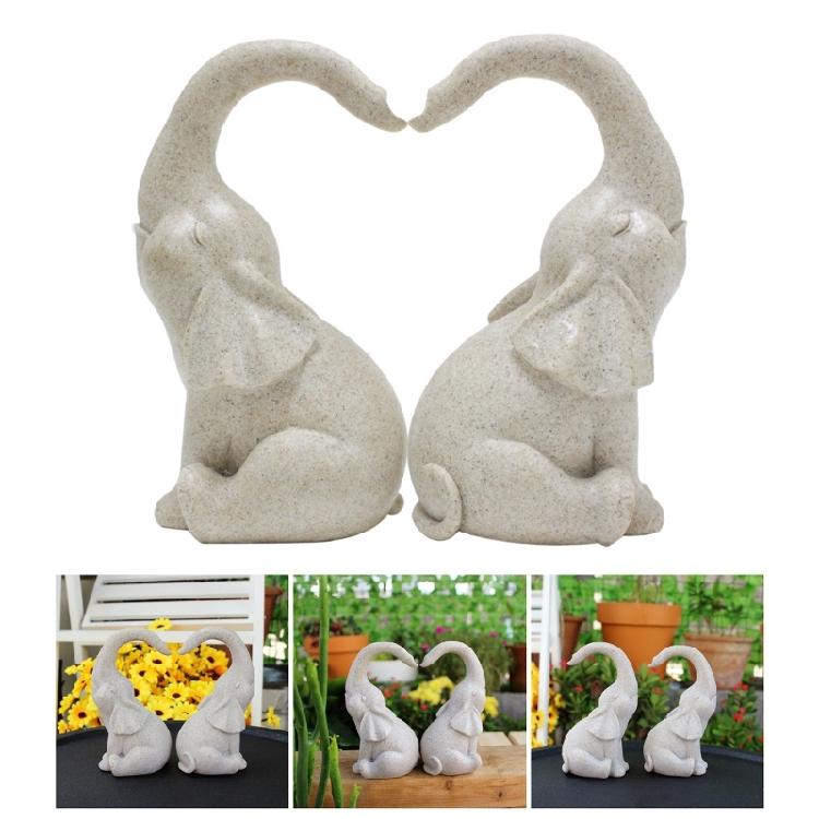 Pair of Elephant Sculpture Resin Statue Love Elephant Designs Figurine Statues for Patio and Indoor Desk Decoration