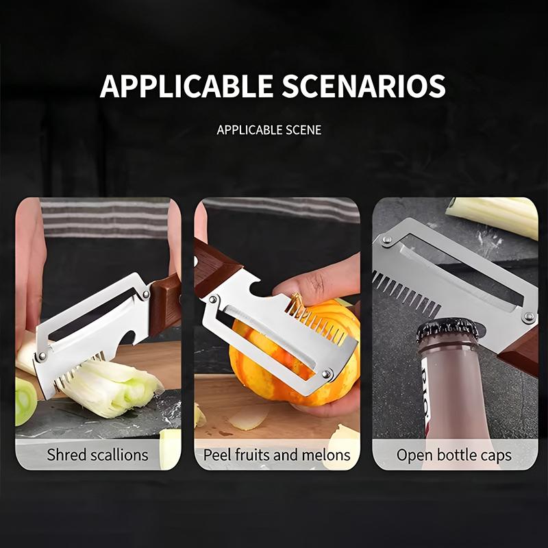 Multi-Functional Vegetable Peeler Kitchen 2 In 1 Stainless Steel Peeler With Wooden Handle And Bottle Opener