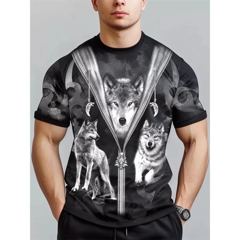 Summer TShirt Animal Wolf 3D Printed Short-Sleeved Street Shoot Oversized Tops Fashion Casual Wear Mens TShirt