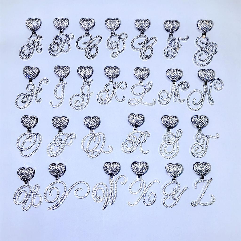 Reasonable Price Hiphop Heart Big Gold Zircon Cursive Letter Pendant Cuban Link Ice Chain Heavy Necklaces for Women with Clasp