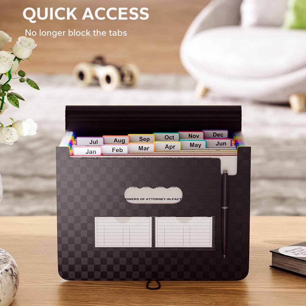 12 Pocket Expanding File Folder, Accordion Organizer with Colorful Tabs, Portable Letter/A4 Document Holder for Office Home