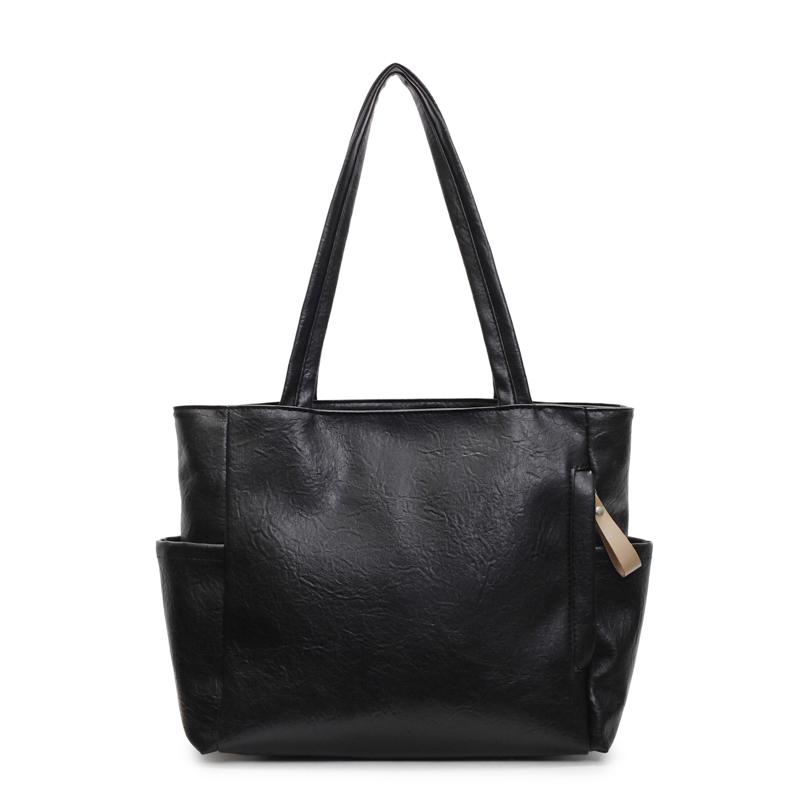 PU Shoulder Bag Women Solid Color Large Capacity Handbag Commuter Tote Bag