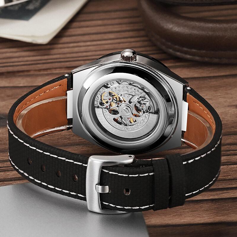 Dulunwe Skeleton Mechanical Watches Blue Roman Dial Watch for Men Automatic Watches Luxury Sports Waterproof Clock