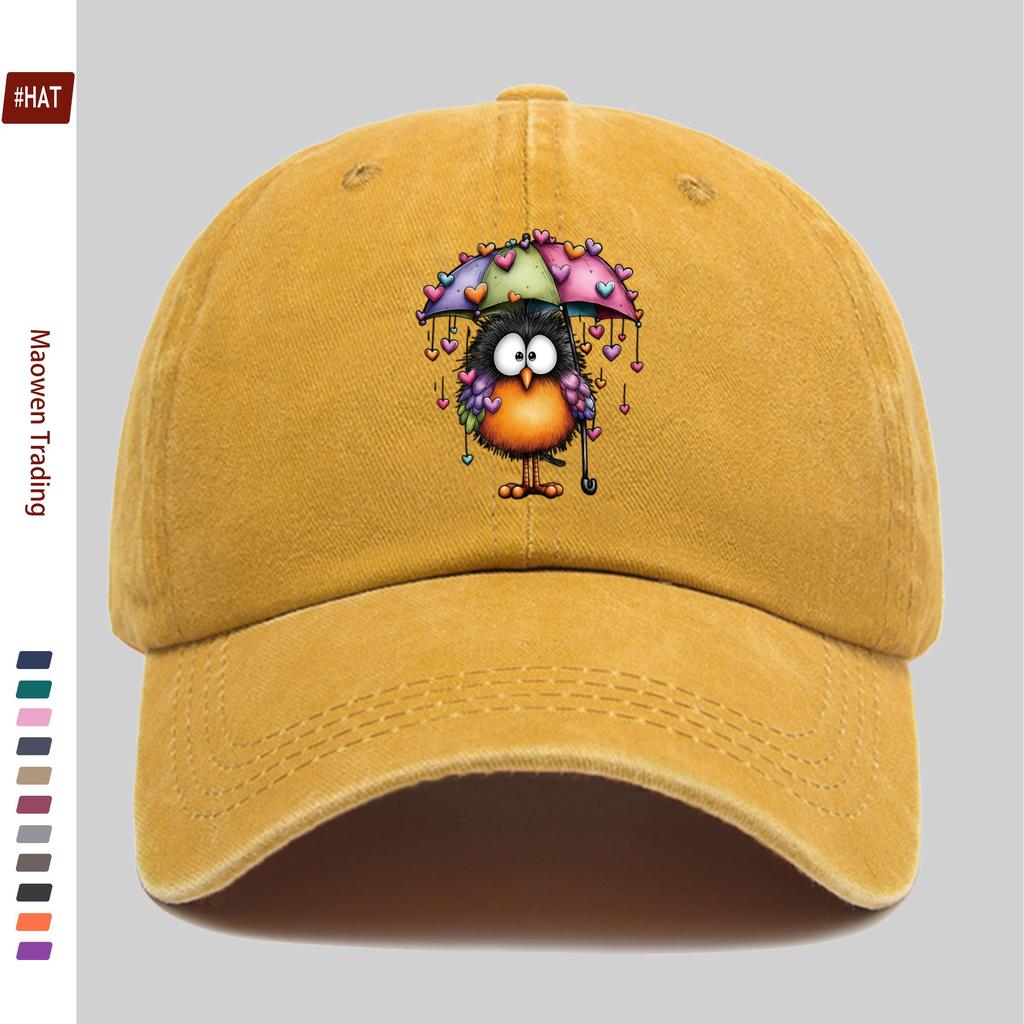 pc Vintage Cute Bird And Heart Umbrella Print Baseball Cap Home Leisure Decor Hat Multicolor Heart Print Papa Cap Adjustable