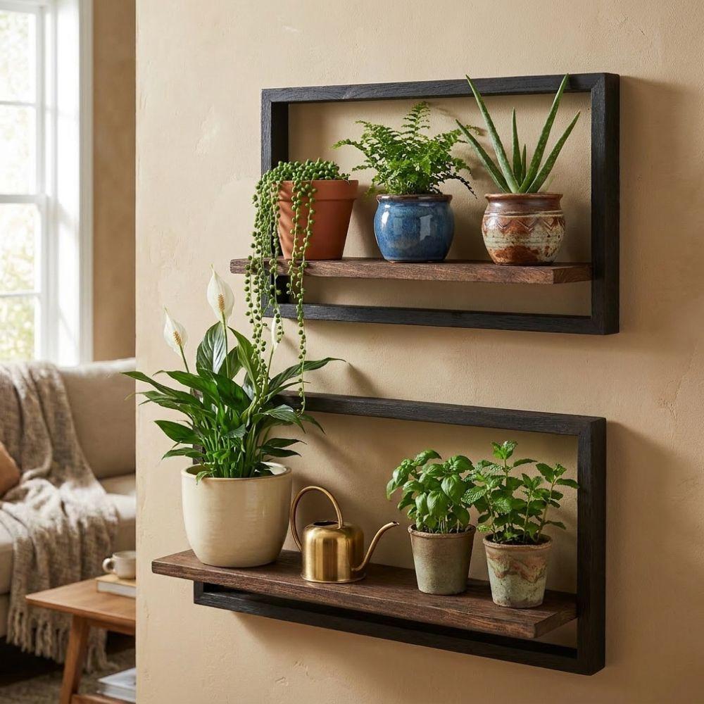 Wooden Wall Plant Shelf Strong Load-bearing Indoor Plant Stand Plant Display Rack Bedroom