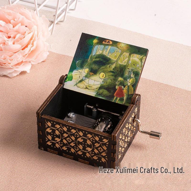 Hayao Miyazaki-Inspired Hand-Cranked Wooden Music Box - Creative Childlike Birthday Gift