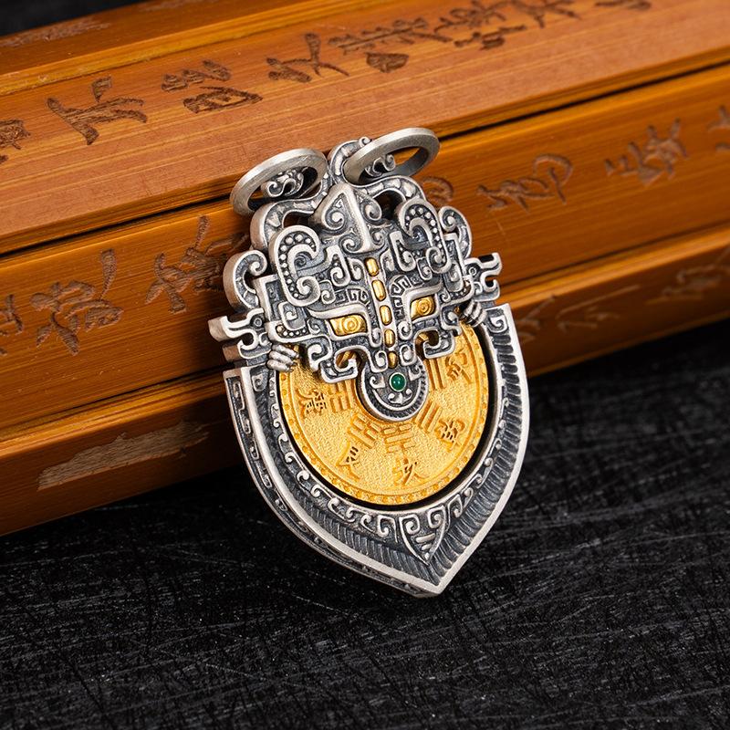 Halskette Tibetisch Taotie Berggeist Geldgriff Drehbar Retro Anhänger