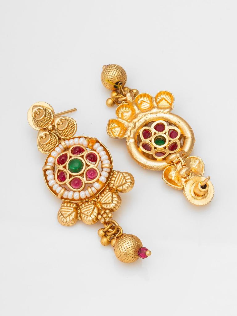 Gold-Plated White Stone-Studded & Beaded Jewellery Set